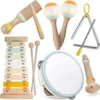 Baby Musical Instruments-Montessori Wooden Toys for Toddlers 1-3,Neutral Colors Percussion Instruments Set with Modern Boho Xylophone for Kids Preschool Educational 3+