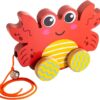 Toddler Pull-Along Toy, Wooden Montessori Toy | Bright Colors, Large Size, Not Prone to Tipping Over | Cartoon Crab Style