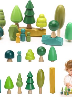 Wooden Tree Toy Set 14PCS Wood Balance Stacking Toys Elegant Ornaments for Home Decrocation Wooden Trees Mini Trees for Home Decor Accessories for 36 Months+