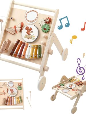 Promise Babe Wooden Push Walker Walking Toys Learning to Walk,Toddler Musical Instruments Set for Kids 1-3, Montessori Drum Preschool Educational Musical...