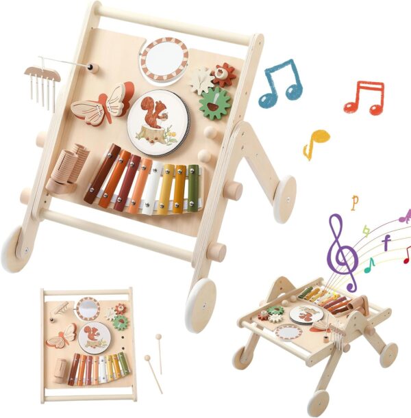 Promise Babe Wooden Push Walker Walking Toys Learning to Walk,Toddler Musical Instruments Set for Kids 1-3, Montessori Drum Preschool Educational Musical...